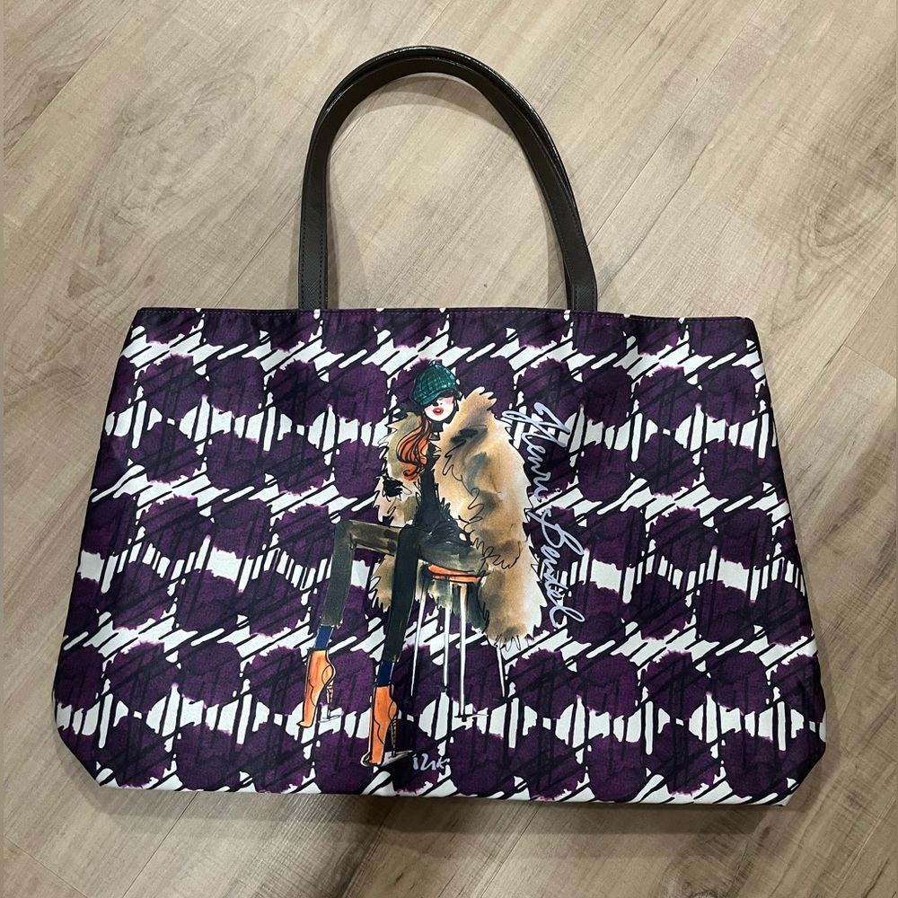 RARE Henri Bendel New York Izak Zenov Girl Nylon Leather Shopper Tote Reversible